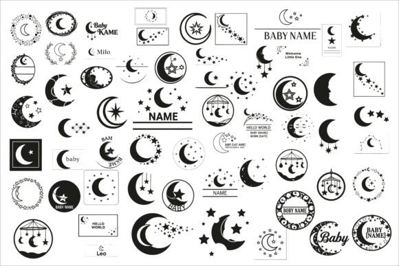 Download Adorable Moon and Stars Baby Name Sign - Star Collection