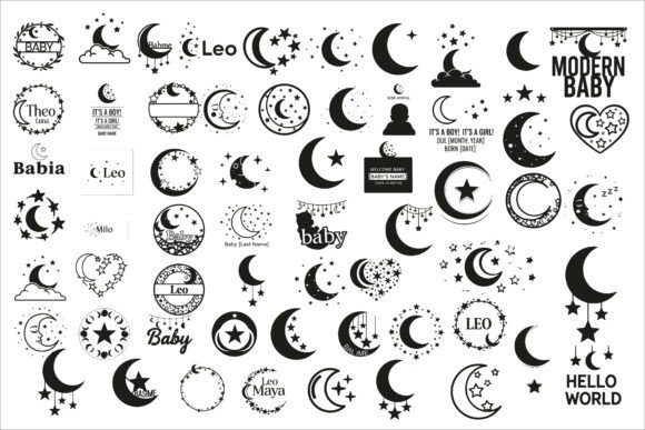 Download Adorable Moon and Stars Baby Name Sign - Star Collection