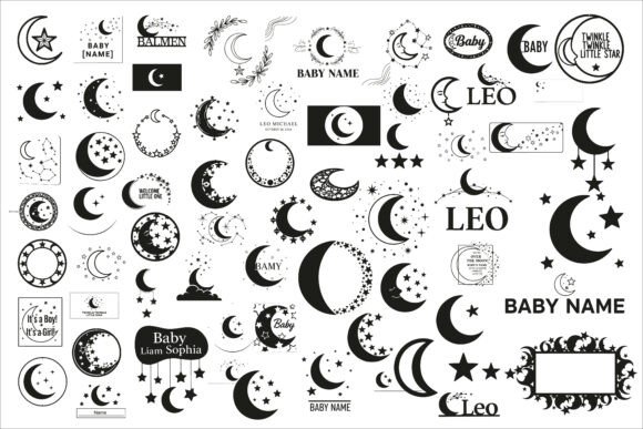 Download Adorable Moon and Stars Baby Name Sign - Star Collection